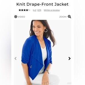 Chico’s Majestic Blue Drape Front Knit Jacket - Medium (Chico’s 1) - NWT